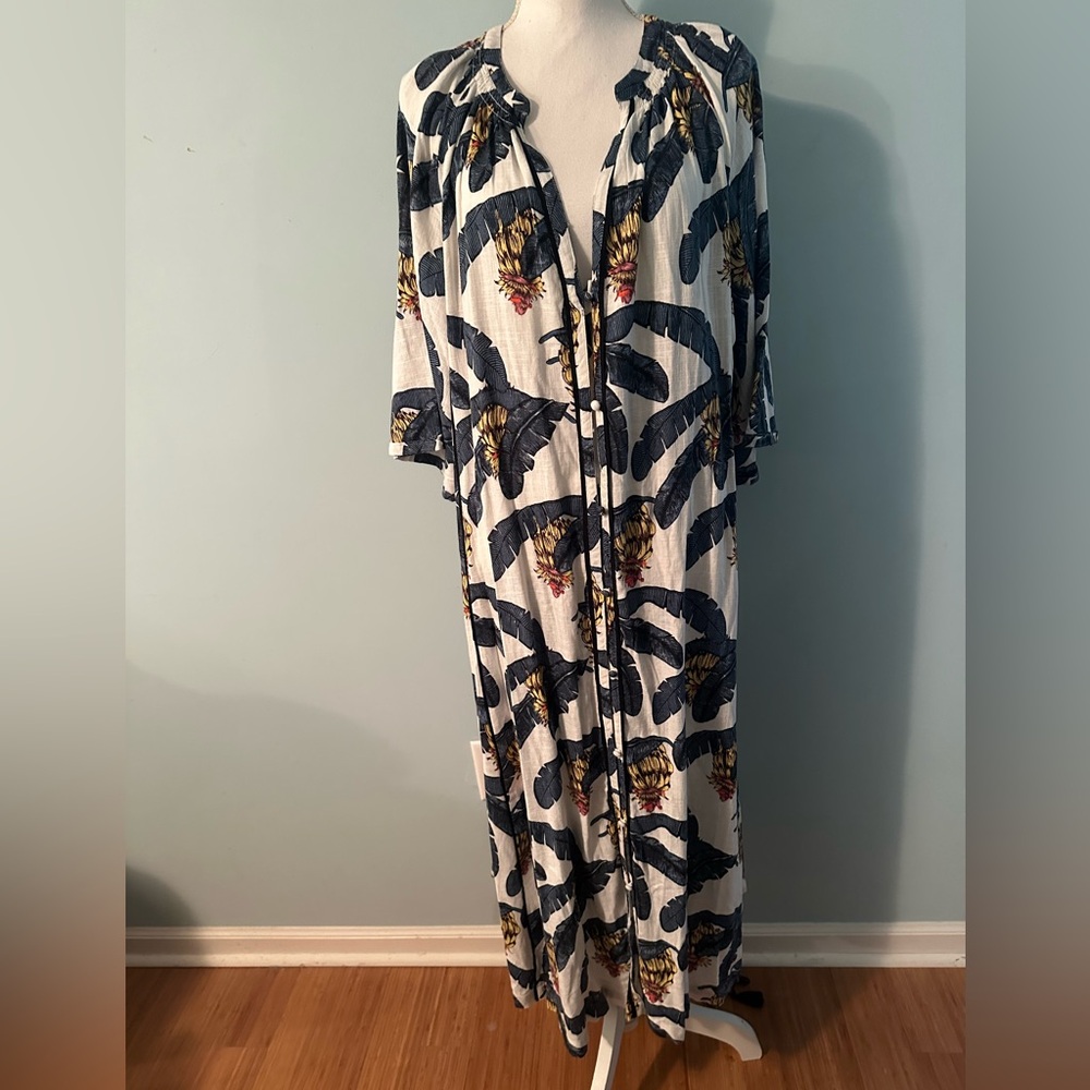 H&M White Midi Dress with Blue and Yellow Tropical Print - Picture 12 of 16